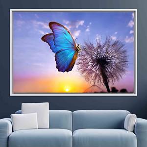 Printed Canvas Artwork: Dandelion Sunrise View, Flat Graphic Design,WHITE <b>FRAMED</b> CANVAS - Product Image 1