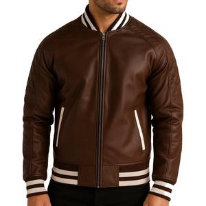 LOW quantité minimale de commande Veste universitaire universitaire noire de haute qualité pour hommes avec manches en cuir Veste de baseball brodée en patchwork personnalisée - Product Image 5
