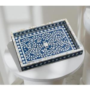 Plateau en nacre incrustée fait main par un exportateur indien pour servir des boissons, des collations, des desserts, décoration d'intérieur, disponible au meilleur prix - Product Image 1