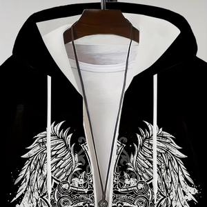 Sweat à capuche décontracté pour hommes de haute qualité personnalisé 100% coton sweat à fermeture éclair couleur contrastante épissage caractère impression poches - Product Image 1