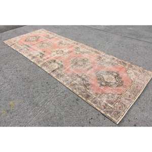 Classique Rose Beige 4.6 X 12.4ft Tapis En Laine Fait Main Patchwork Design Tapis Turc pour Salon ou Couloir avec Support En Latex - Product Image 2