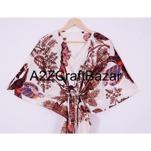 Vestido Kaftan Midi Floral Hecho a Mano 100% Algodón Ecológico, Cuello en V, Manga Corta, Silueta Ajustada, Decoraciones con Borlas y Volantes - Product Image 2