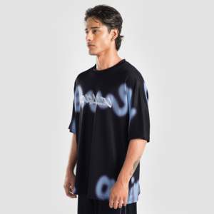 Solid Black with Light Blue Overspray Jersey T-<b>Shirt</b> <b>100</b>% <b>Polyester</b> Compressed Sublimation Transfer Print 240g Fabric Weight - Product Image 2