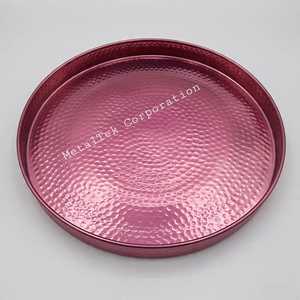 Bandeja de servicio grande hecha a mano, resistente, de acero inoxidable, con textura, diseño antiguo, rojo cereza, bandeja de Metal decorativa de Color personalizado - Product Image 6