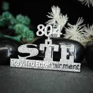 925 Sterling <b>Silver</b> Custom Moissanite Fancy <b>Initial</b> Name Hip Hop Round Brilliant Pendant for Men Women by Phoenix Enterprise - Product Image 3