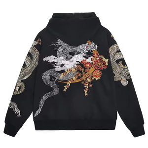 Fabricante de ropa informal Premium 500GSM 600GSM Parches bordados desgastados en relieve personalizados Sudadera con capucha térmica lavada con ácido vintage - Product Image 3