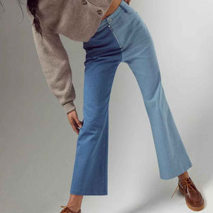 Best Wholesale Rate Flare Fit Color Block Blue Denim Jeans for Women High Quality Breathable Slim Fit Denim Jeans for Women - Product Image 1