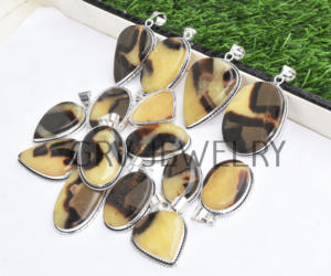 Lot en gros de pendentifs bohèmes ethniques faits à la main en argent sterling 925 avec pierre précieuse septarienne jaune naturelle GRV Bijoux de fiançailles - Product Image 6