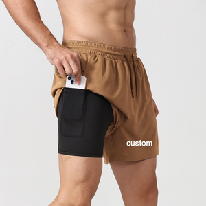 Short de sport à compression double couche pour hommes Short de course à motif solide en polyester, spandex respirant avec logo personnalisé Vente en gros - Product Image 1