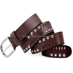 Cinturón de cuero de vaca estilo occidental con hebilla de Pin, remaches tachonados negros, remaches de lujo hechos a mano, cinturón informal de cuero - Product Image 2