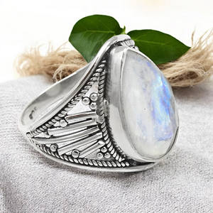 Piedra lunar de arcoíris natural, hermosa piedra preciosa, Plata de Ley 925, Elegante ropa de fiesta, piedra natal de junio, encantadores anillos hechos a mano OEM - Product Image 5