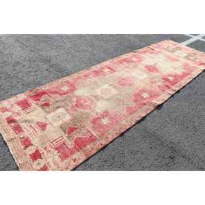 Turkish Vintage Rug, <b>Runner</b> 3.8x12.1 ft (117x370 cm) Rug, <b>Red</b> Southwestern Wool Rug - Product Image 1