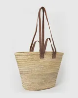 Sac de plage en paille marocaine tressé à la main Minimoroccolism avec poignées en cuir marron, idéal pour l'été, les pique-niques et le shopping, vente en gros