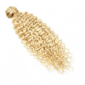 Extensions de cheveux humains en queue de cheval bouclée # 60 mèches de cheveux indiens blond platine - Product Image 1