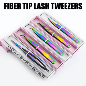 Pince à épiler Lash tech Extension de cils Pince à épiler Fiber Tip Lash Boot Tweezer Kit professionnel Ciseaux de coupe de cils individuels - Product Image 3