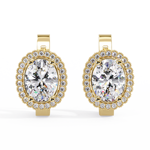 Elegantes Pendientes de Aro Huggie de Oro Puro de 14K con Diamantes Ovalados Cultivados en Laboratorio de 3.30 CTW, Certificados por IGI, con Halo, para Novia, Boda, Joyería Atemporal - Product Image 1