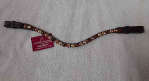 Bande de sourcils en cuir de cheval marron havane marron foncé de haute qualité avec coutures fantaisie décoratives en cristal Bling pour l'équitation - Product Image 3