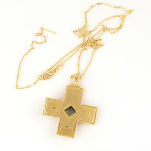 Boho style gemstone necklace cabochon labradorite with black cz charms pendant 18k gold plated handmade <b>cross</b> jewelry necklace - Product Image 6