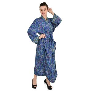 Kimono en soie bleu bohème à motifs floraux Paisley, cadeau de luxe pour anniversaire ou anniversaire de mariage pour femme, nouvelle robe de plage Regal House, pièce unique - Product Image 1