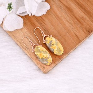 Pendiente de piedras preciosas de forma ovalada de jaspe de abejorro de Latón chapado en oro rosa, pendientes personalizados, regalo de joyería bohemio para mujer - Product Image 3