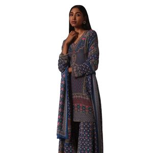 Ensemble Kurta Sharara à ornements bleus avec détails imprimés et travail de la pierre Dupatta pour fête de mariage tenue festive - Product Image 1