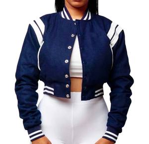 Veste de baseball varsity courte de qualité supérieure pour homme en cuir et laine, col montant, broderie, manches longues - Product Image 3