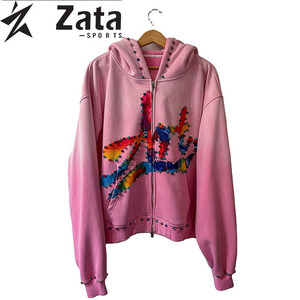 เสื้อฮู้ดผู้ชายสำหรับฤดูหนาวพลอยเทียมสีทึบปักลาย420จางหายไปจาก460 500 GSM แบบสวมหัว - Product Image 1