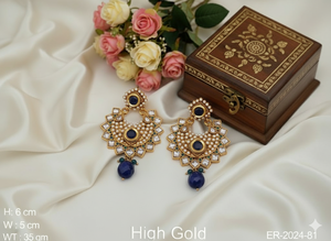 Elegantes pendientes tradicionales de Polki de 6,5 cm y 23gm, perfectos para ropa de novia, bodas y trajes étnicos - Product Image 4