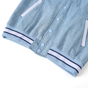 Veste bomber en denim brodée sur mesure Spelman, vêtements de rue haut de gamme, doublure en satin, imperméable, style urbain tendance - Product Image 5