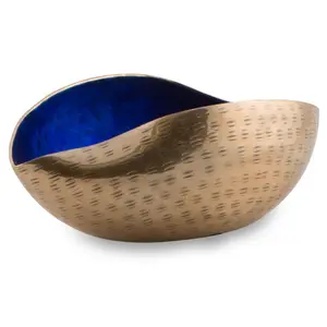 Tigela de metal para servir esmalte, tigela de folha de alumínio da forma irregular para servir esmalte revestida na cor azul da fruta