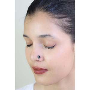 925 <b>Silver</b> Oxidised Detail Classic <b>Clip</b>-On Nosepin Nazakat Round Black Onyx Earrings - Product Image 3