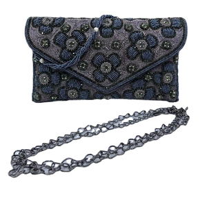 Bolso de noche de yute étnico elegante hecho a mano de diseñador para mujer, bolso de mano para Boda nupcial, correa de cadena con patrón de piedra con solapa, capacidad de 1-1,9 L - Product Image 1