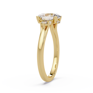 Anillo de Compromiso de Oro Puro de 14K con Diamante Ovalado Cultivado en Laboratorio, Anillo de Boda con Tres Piedras Redondas Brillantes para Mujer - Product Image 3