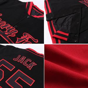 Custom Crimson Black Bomber Full-Snap Varsity Letterman Jacket Windbreaker Streetwear Vintage Men's Varsity Jacket - Product Image 3