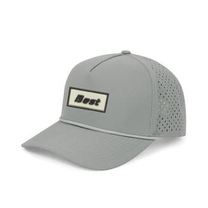 Casquette de camionneur respirante avec logo, patch en caoutchouc personnalisé, imperméable, 5 panneaux, structurée, découpe laser perforée avec cordon pour le sport - Product Image 3