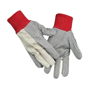 Guantes de Trabajo de Lona con Puntos de PVC en los Nudillos, Tejidos en Rojo, Material de Algodón, Anti-Vibración, Resistentes a la Abrasión, Duraderos, Sin Silicona, para Jardinería - Product Image 1
