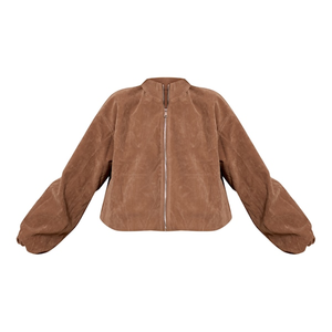 Chaqueta Bomber de Gamuza Sintética Mushroom Rexine, Textura Suave de Lujo, Reversible, Corte Relajado, Estilo Urbano, para Uso Diario - Product Image 1