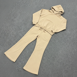 Vêtement de survêtement pour femmes en gros, 100% coton, surdimensionné, logo imprimé sur écran personnalisé, couleur unie, hip-hop, vêtements décontractés d'hiver, ensemble 2 pièces - Product Image 3