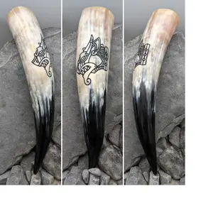 Customize Hand made Craving buffalo horns with carving ideal for use as drinking horns and blowing horns suitable for resale