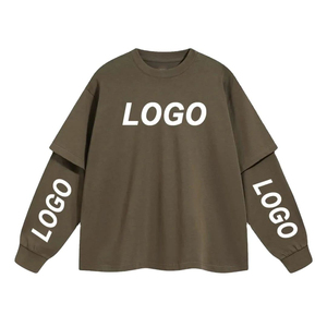 Camiseta deportiva de doble capa de manga larga para hombre con logotipo personalizado, transpirable, de secado rápido, 100% de algodón hilado con anillo, holgada, para fitness - Product Image 1