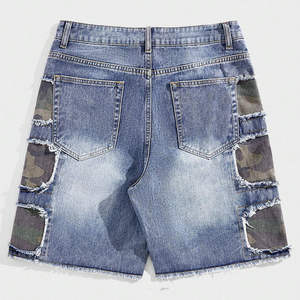 Good Quality <b>Men</b> Streetwear 2026 Custom Washed Distressed Camo Patchwork Zipper Fly Denim Jean <b>Shorts</b> OEM Serviced - Product Image 2