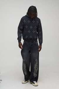 Sweat à capuche en molleton écologique de qualité supérieure, entièrement orné de strass, 100% coton, ourlet côtelé, poignets côtelés, vêtements décontractés pour hommes - Product Image 5