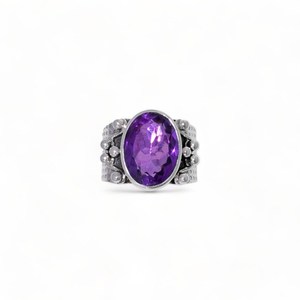 Unique pur 925 argent Sterling naturel améthyste ovale à facettes pierres précieuses fabriqués à la main lunette réglage anneaux Fine fête de mariage - Product Image 1