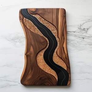 Tabla de cortar de madera hecha a mano con textura suave a través de grano de madera forma redonda de alta calidad duradera para uso comercial doméstico - Product Image 4