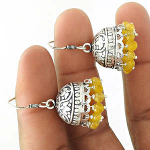 925เครื่องประดับเงินสเตอร์ลิงพร้อมอัญมณีสีเหลืองมะนาวต่างหูโบฮีเมียนทำมือเหมาะสำหรับงานแต่งงาน-ปาร์ตี้-เทศกาล - Product Image 3