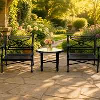 Ensemble de salon de jardin Chesterfield en aluminium moulé avec table basse - Durable, résistant aux intempéries, aux UV, portable et confortable pour l'extérieur