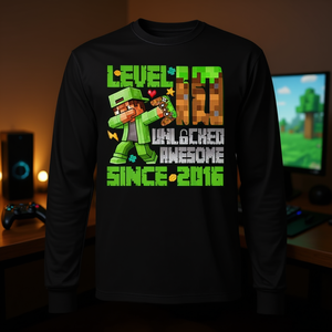 Camiseta de manga larga para gamer de 10.º cumpleaños, nivel 10 desbloqueado, increíble desde 2016, categoría: Camisetas promocionales - Product Image 3