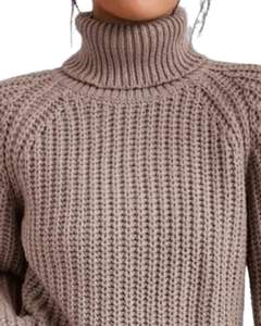 Pull en maille à col roulé taupe pour femmes, hiver, chaud, doux, côtelé, manches longues, décontracté, ample, haut tendance, à porter au quotidien - Product Image 4