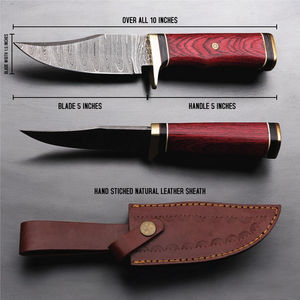 Cuchillo de caza de hoja fija de acero de Damasco hecho a mano de alta calidad OEM ODM personalizado al por mayor con mango Pakkawood - Product Image 3