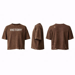 Camiseta de Gran Tamaño para Hombre, Estilo Urbano, Desgastada, Vintage, Rota, Corta, Holgada, con Efecto Desgastado - Product Image 1